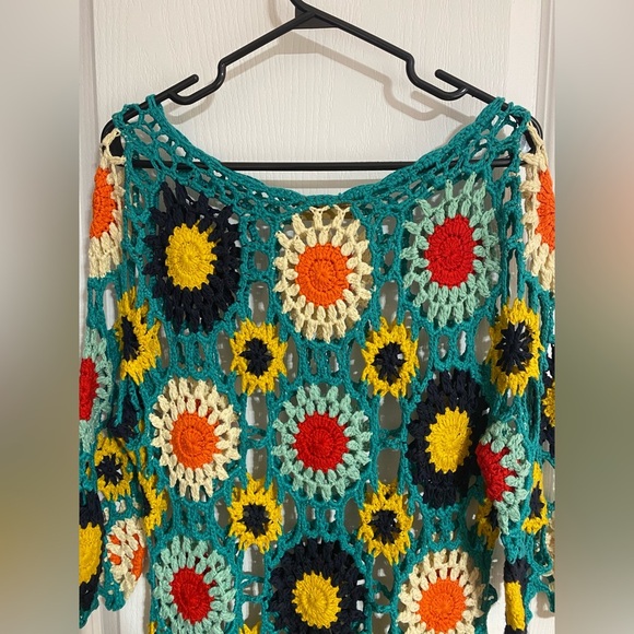 Katsum Hand Knit Crochet Floral Boho Oversized Coastal Suit Cover Up Size Small - Picture 2 of 8